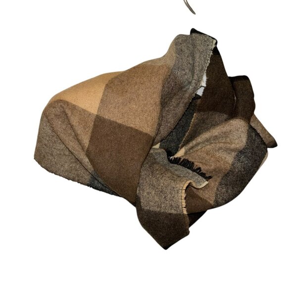 Angelo of Milano ITALY neutrals tan brown plaid wool blend scarf - Picture 5 of 5